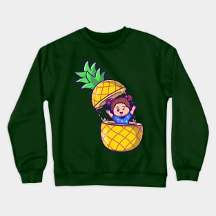 Cute Girl In Pineapple Cartoon Crewneck Sweatshirt